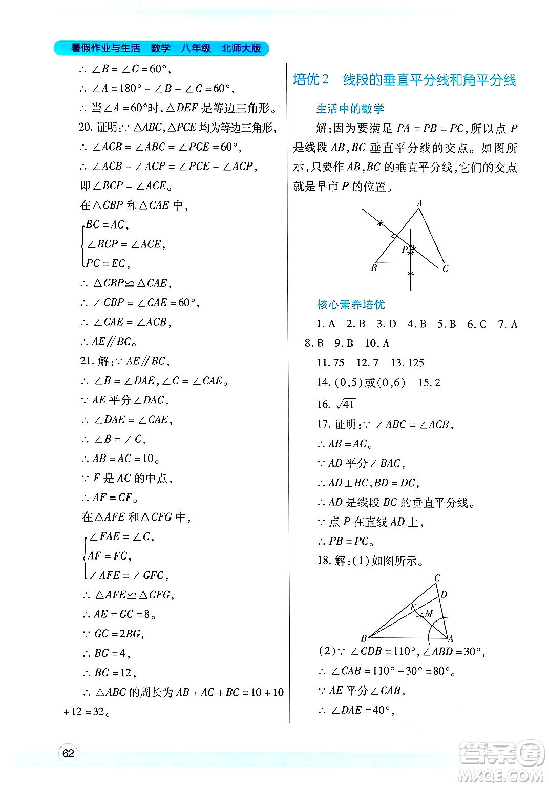 陜西師范大學(xué)出版總社有限公司2024年暑假作業(yè)與生活八年級數(shù)學(xué)北師大版答案