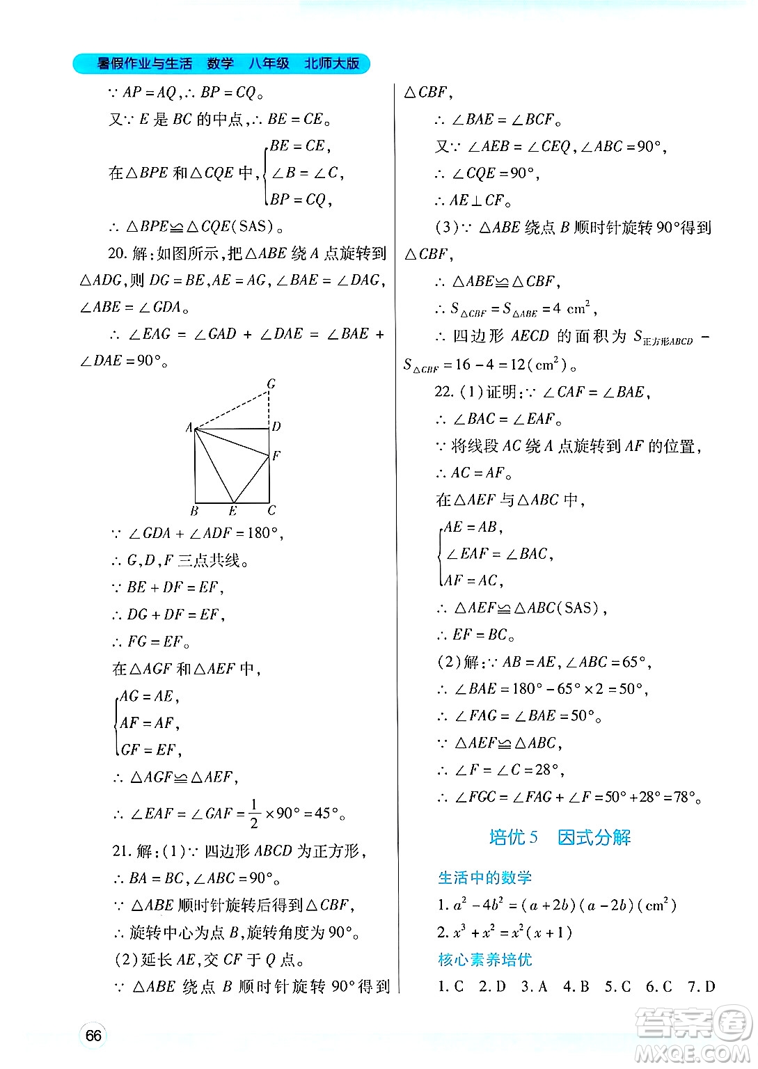 陜西師范大學(xué)出版總社有限公司2024年暑假作業(yè)與生活八年級數(shù)學(xué)北師大版答案