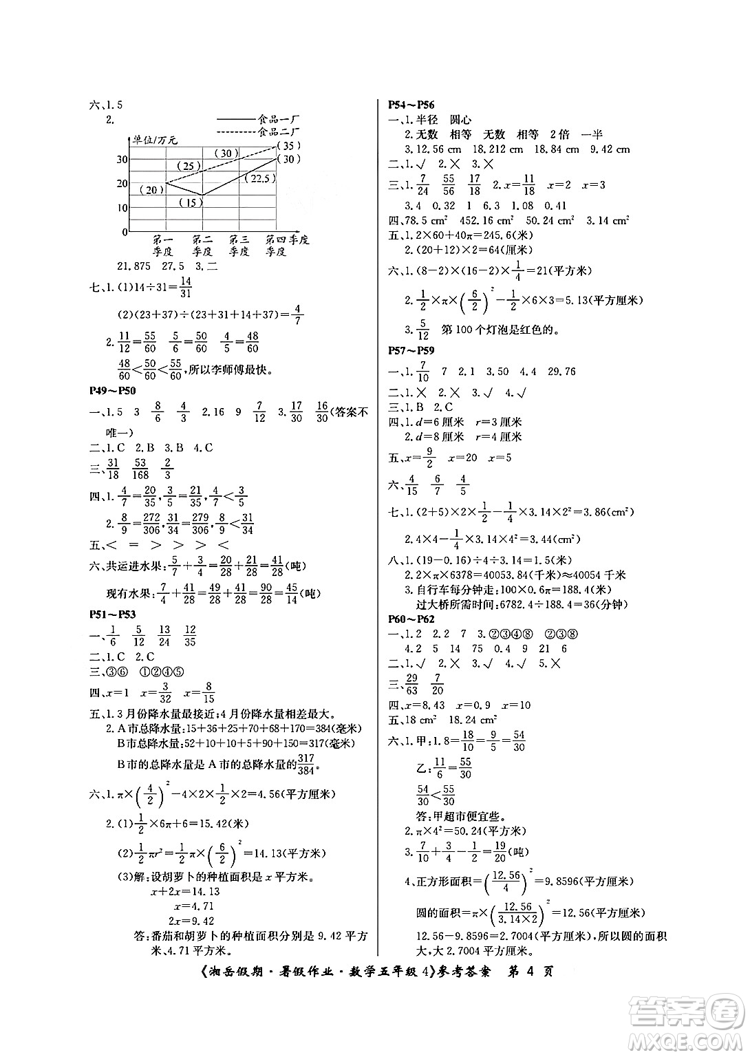 湖南大學出版社2024年湘岳假期暑假作業(yè)五年級數(shù)學蘇教版答案