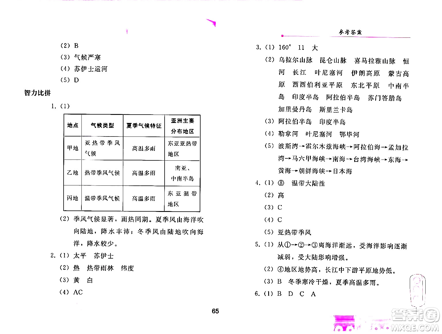 人民教育出版社2024年暑假作業(yè)七年級地理人教版答案