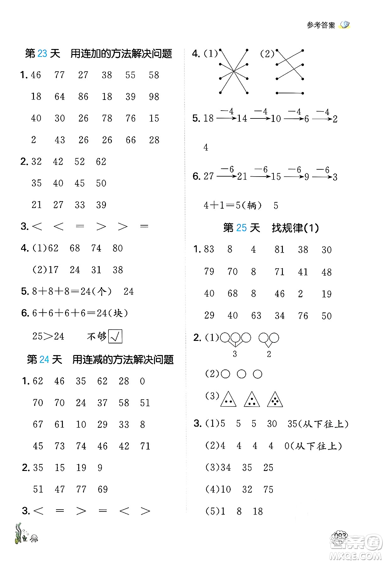 湖南教育出版社2024年一本暑假口算小學數學一升二年級數學人教版重慶專版答案