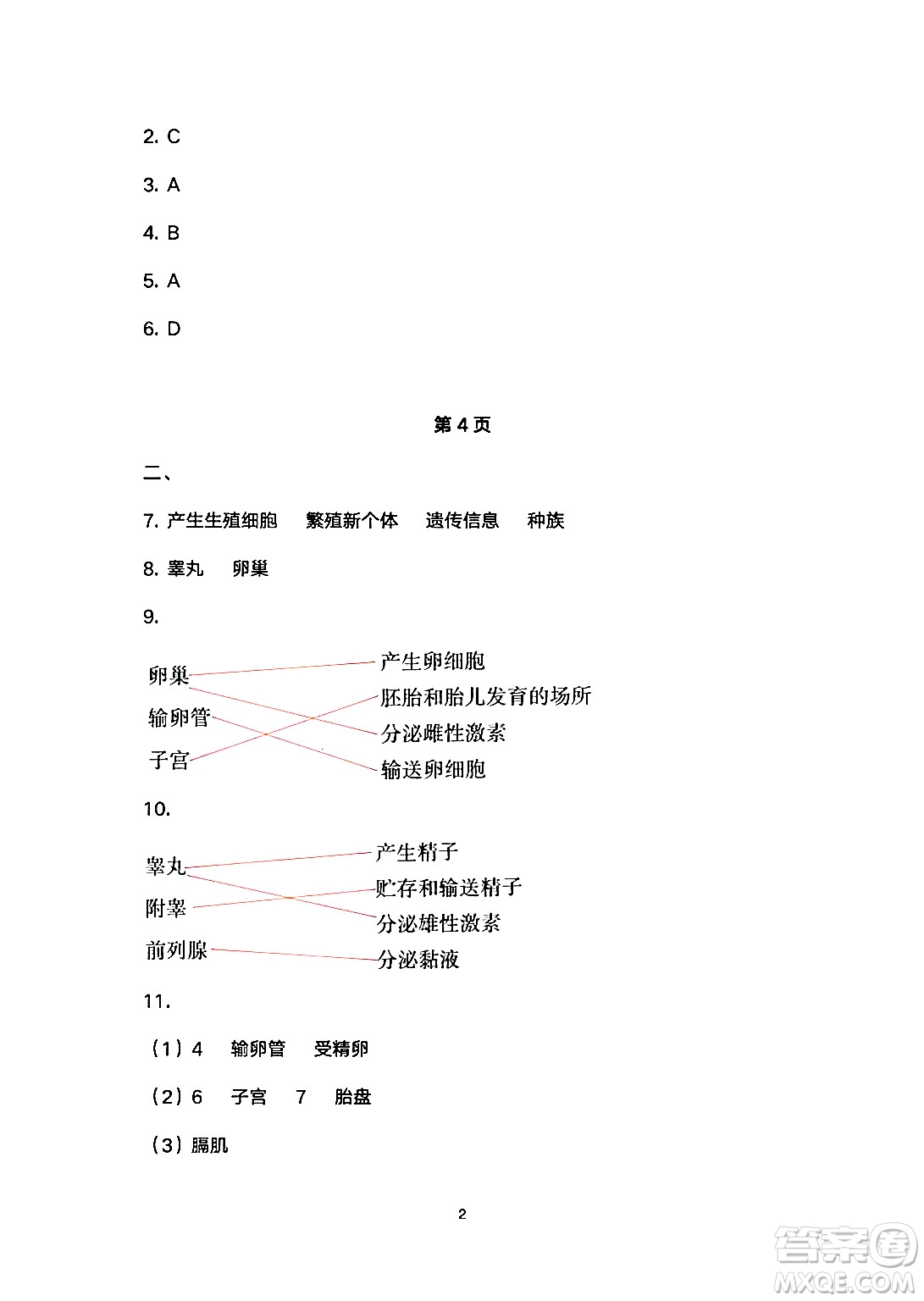 安徽教育出版社2024年暑假生活七年級(jí)生物人教版答案