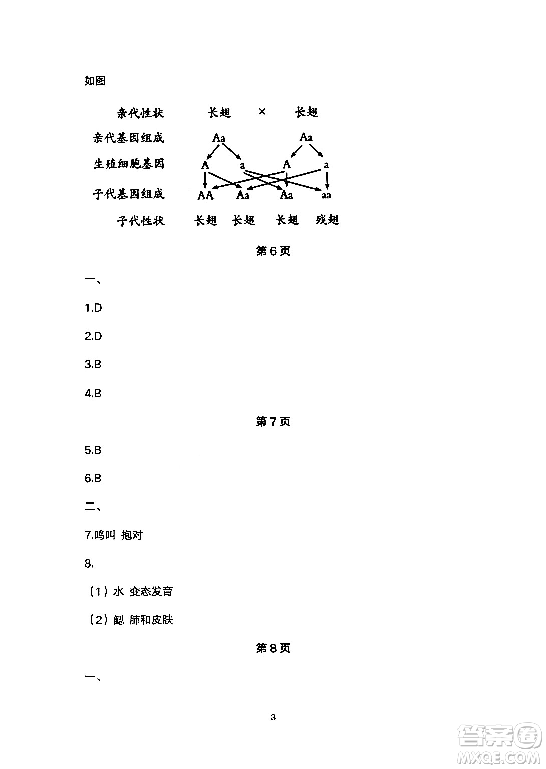 安徽教育出版社2024年暑假生活八年級生物人教版答案