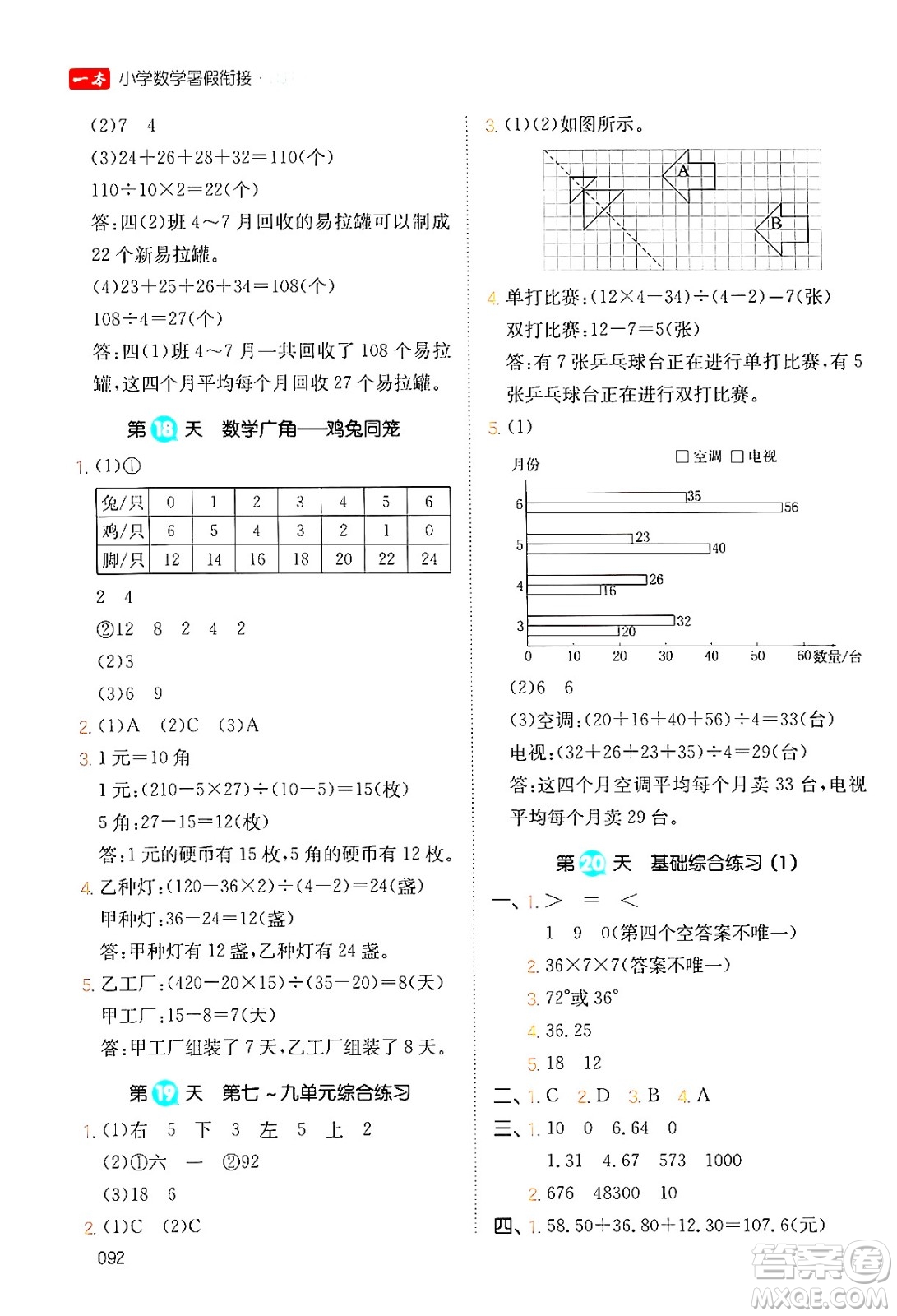 湖南教育出版社2024年一本暑假銜接4升5年級數(shù)學人教版福建專版答案