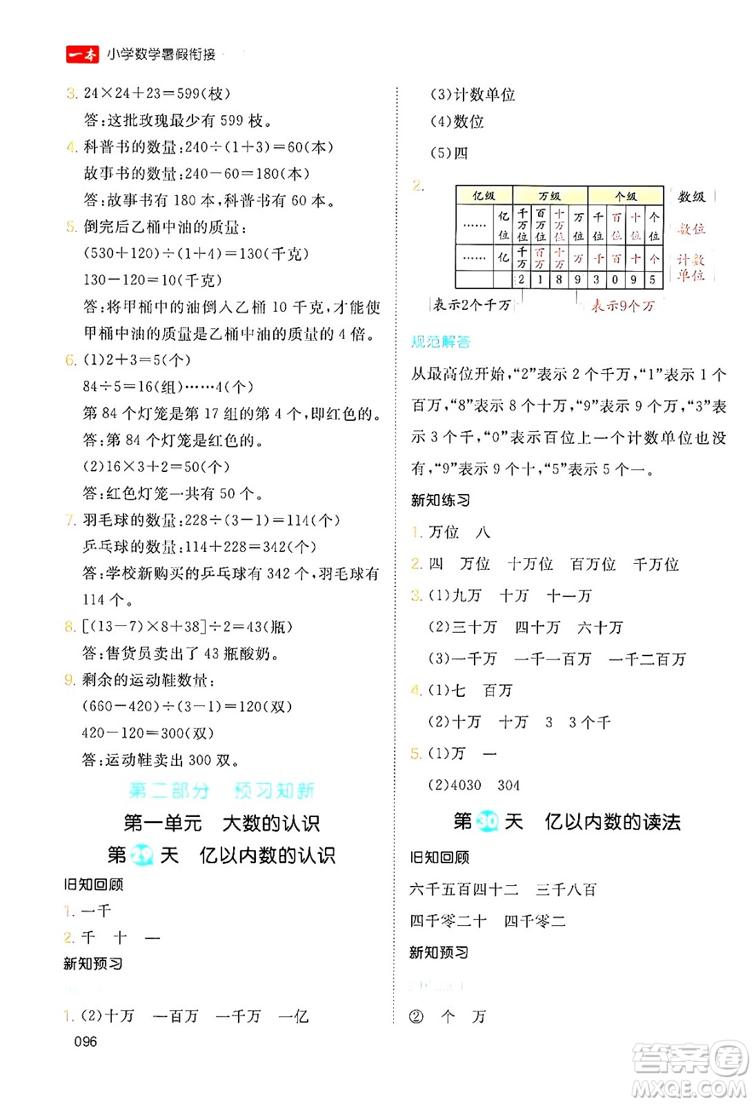 湖南教育出版社2024年一本暑假銜接3升4年級數(shù)學(xué)人教版福建專版答案