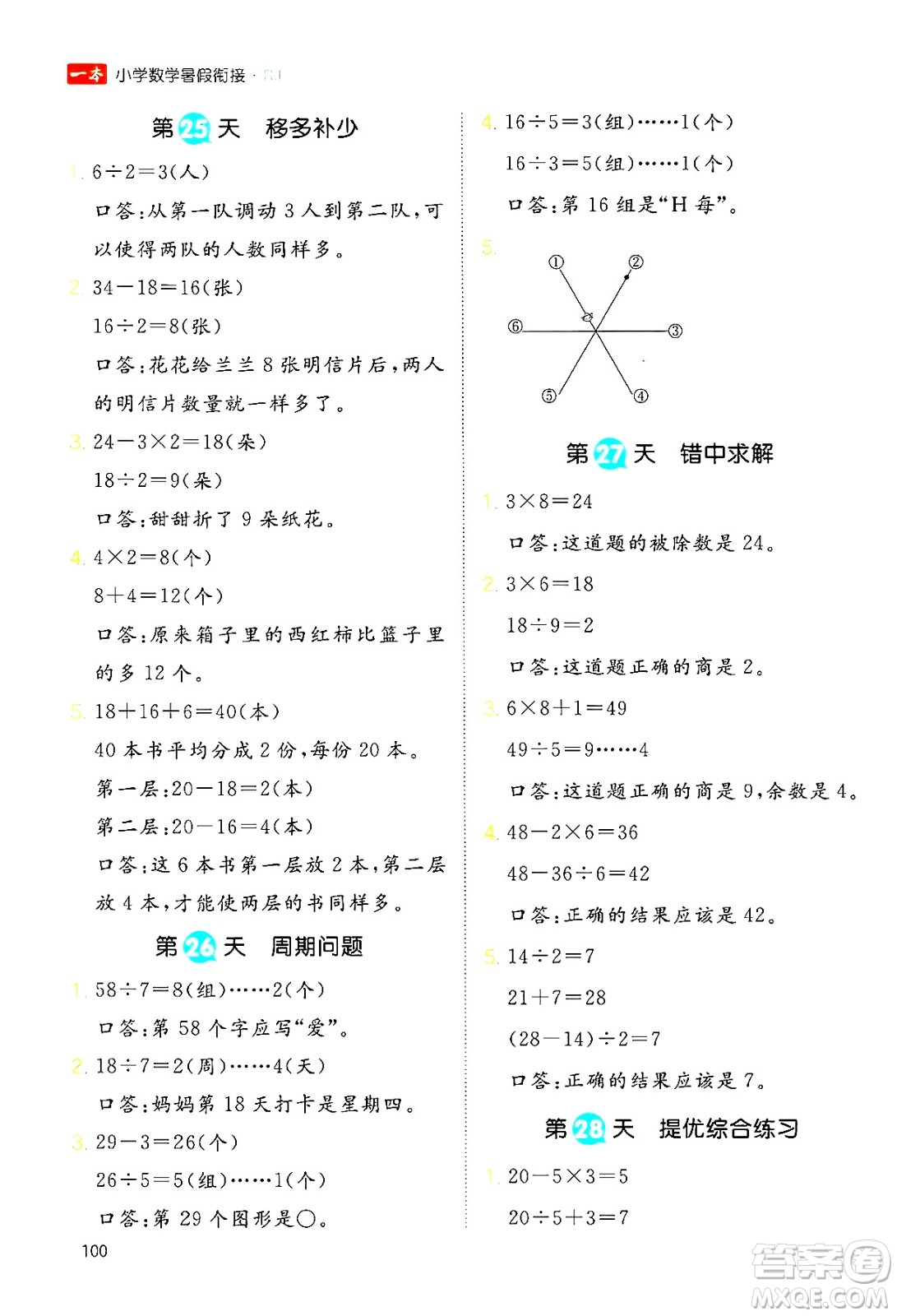 湖南教育出版社2024年一本暑假銜接2升3年級數(shù)學人教版福建專版答案