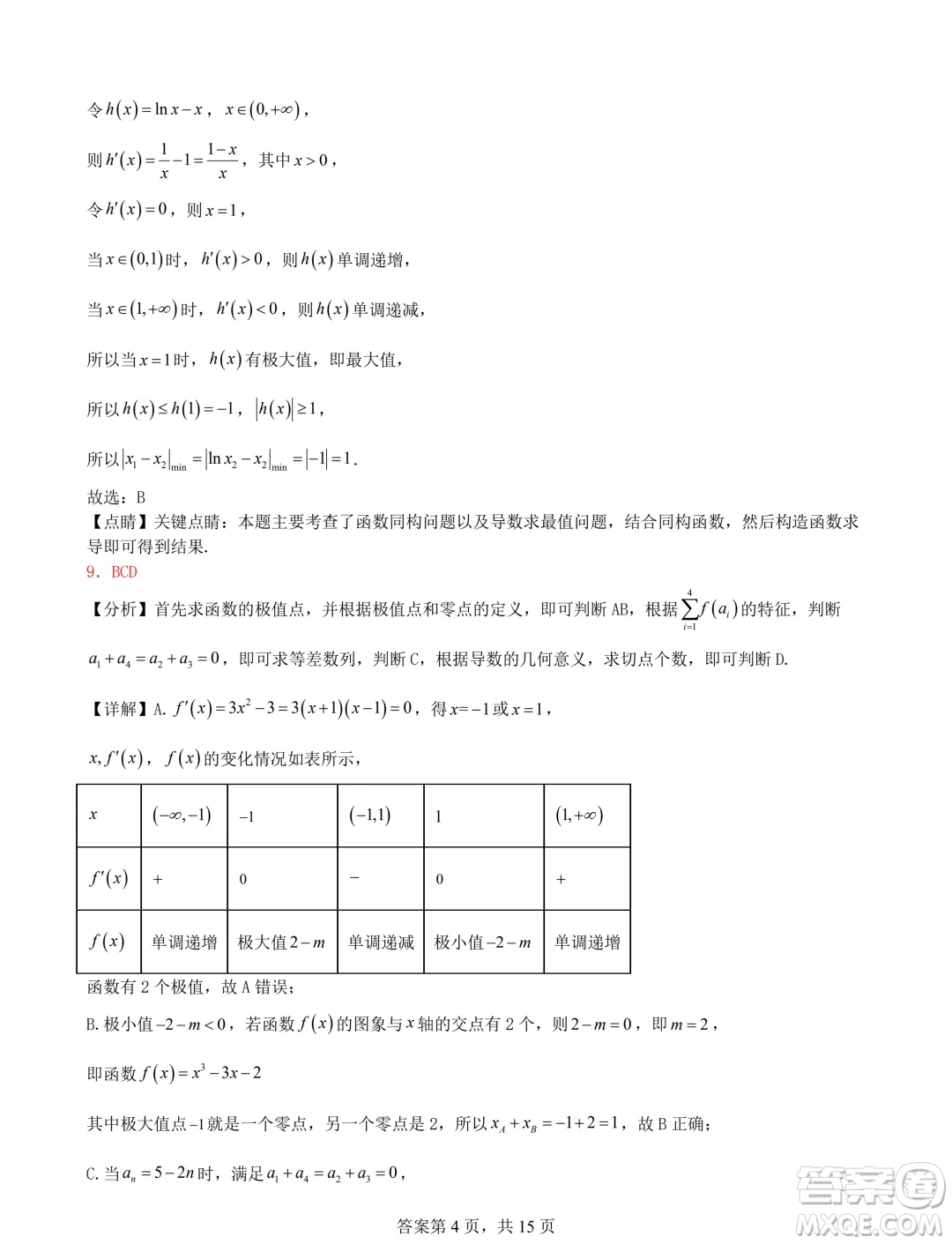 遼寧省普通高中2025屆高三上學(xué)期期初考試模擬試題專題集訓(xùn)導(dǎo)數(shù)答案