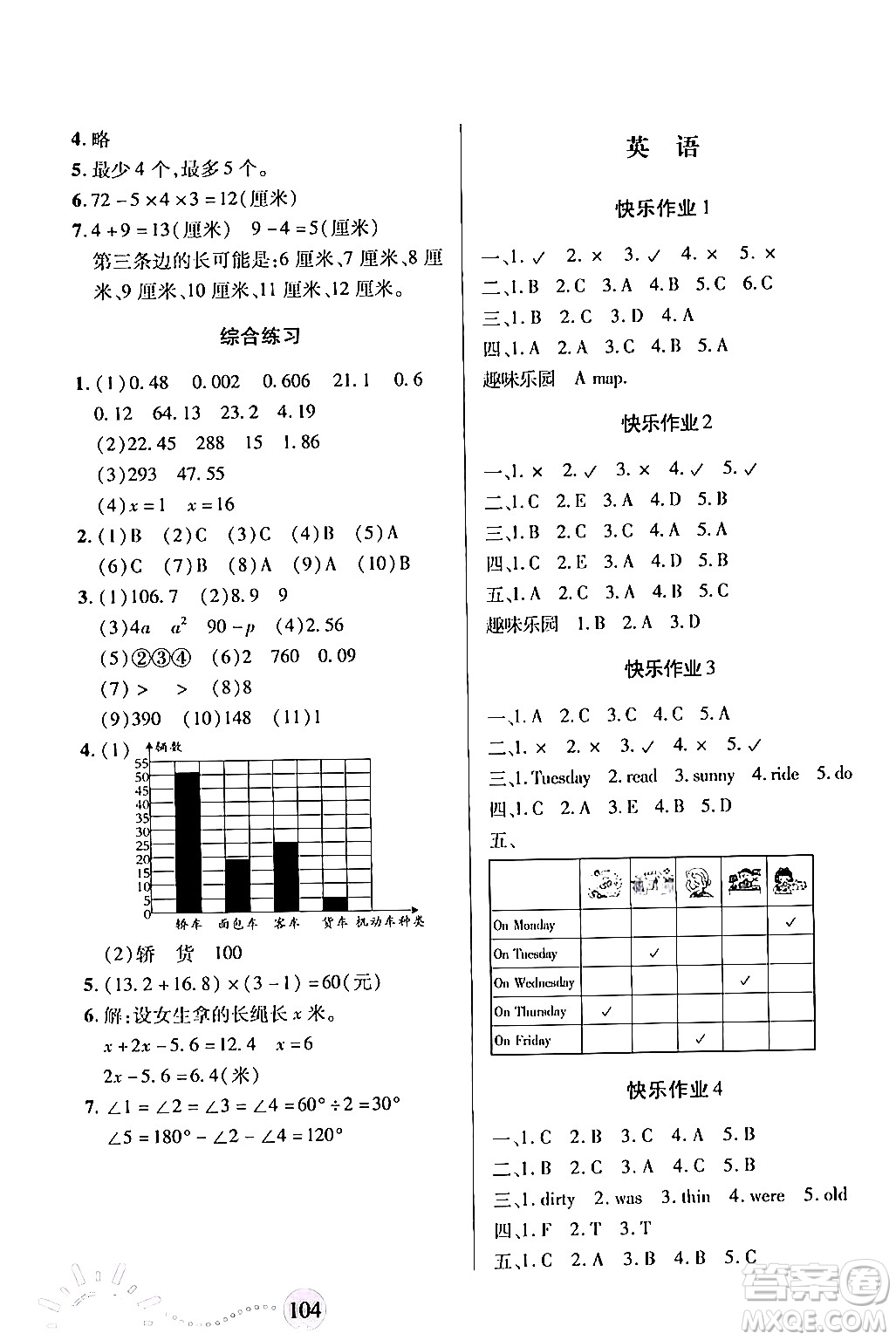 二十一世紀(jì)出版社集團(tuán)2024年小學(xué)暑假作業(yè)四年級(jí)合訂本通用版答案