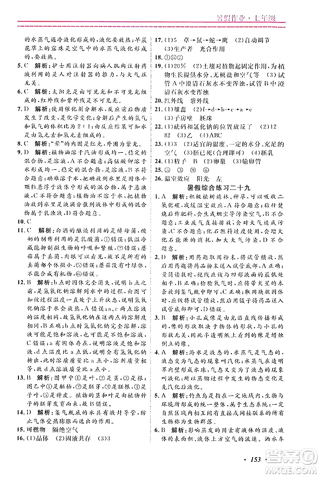 寧波出版社2024年快樂假期暑假作業(yè)七年級合訂本通用版答案