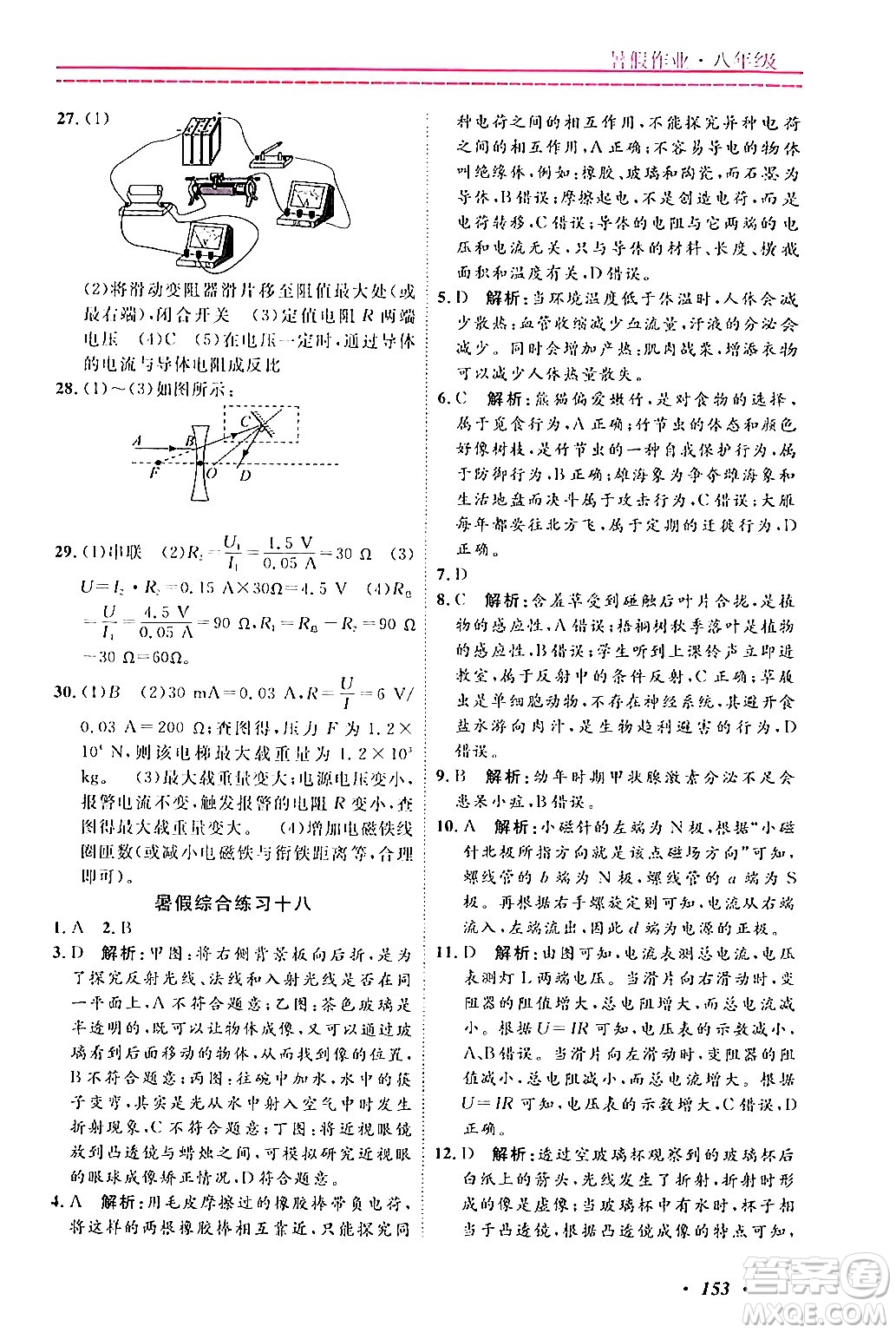 寧波出版社2024年快樂(lè)假期暑假作業(yè)八年級(jí)合訂本通用版答案