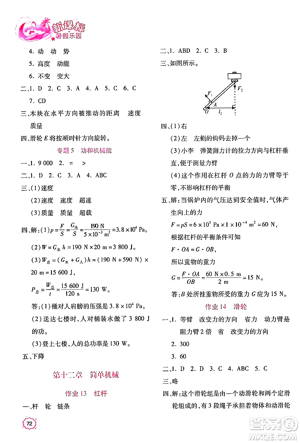 北京教育出版社2024年新課標暑假樂園八年級物理課標版答案