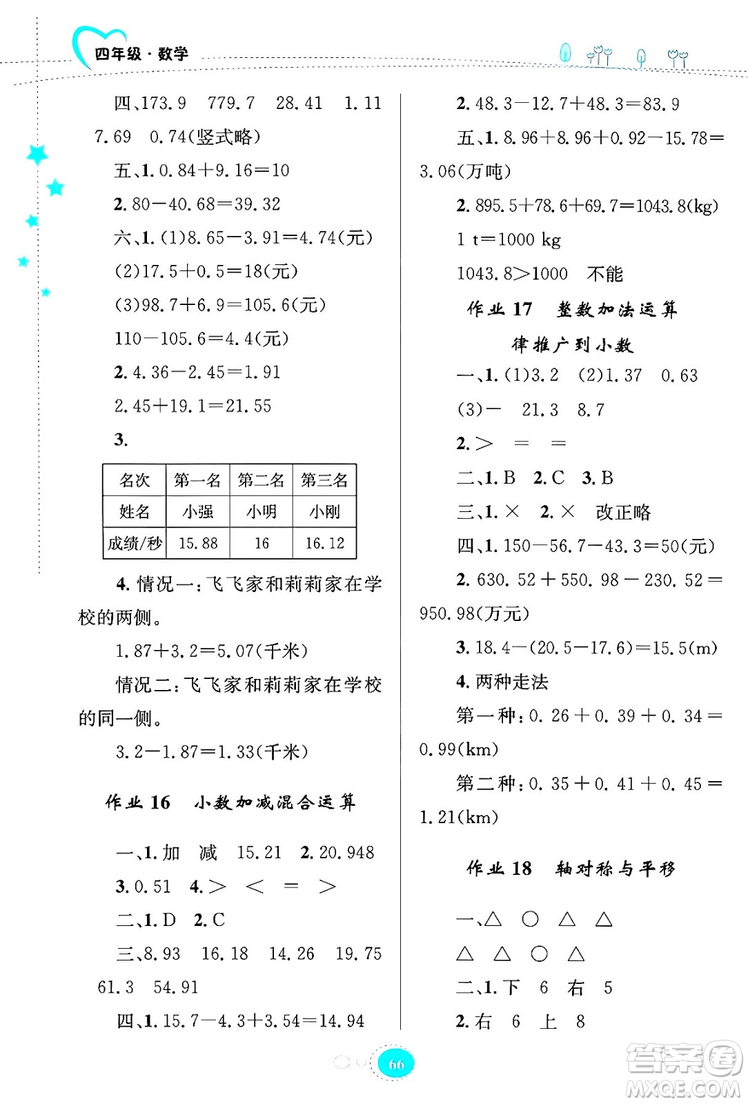 知識出版社2024年志鴻優(yōu)化系列叢書暑假園地四年級數(shù)學(xué)通用版答案