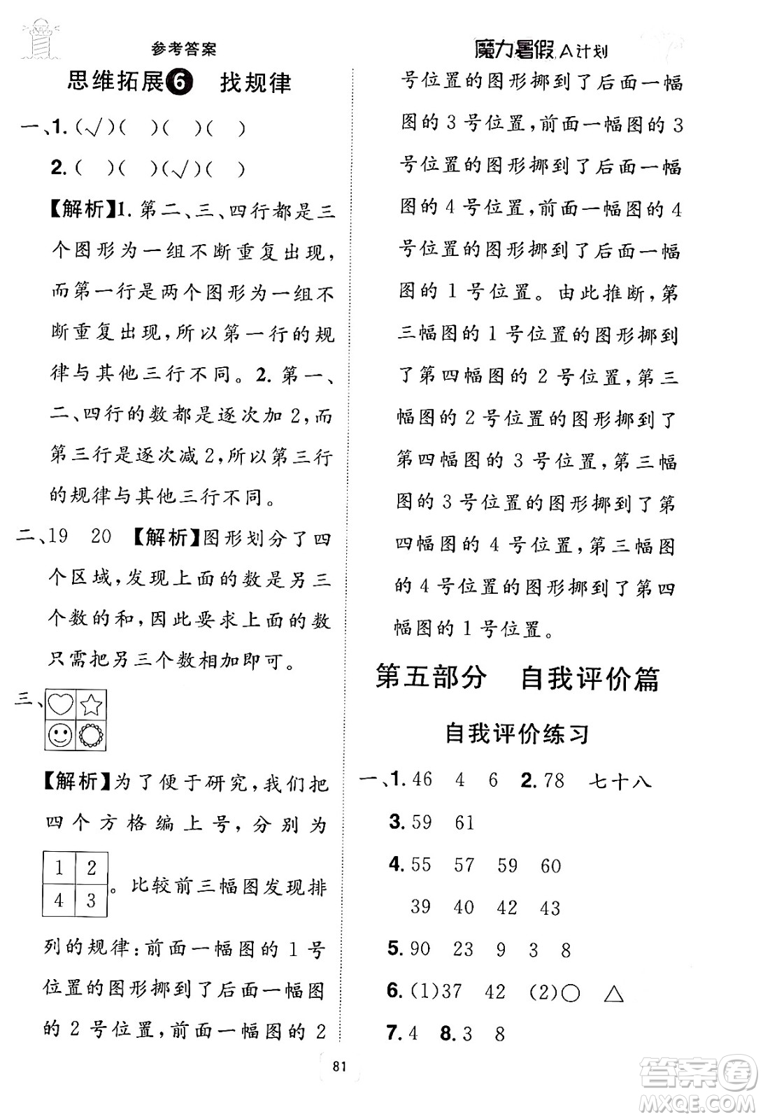 江西美術(shù)出版社2024年學(xué)海風(fēng)暴叢書(shū)魔力暑假A計(jì)劃一年級(jí)數(shù)學(xué)人教版答案