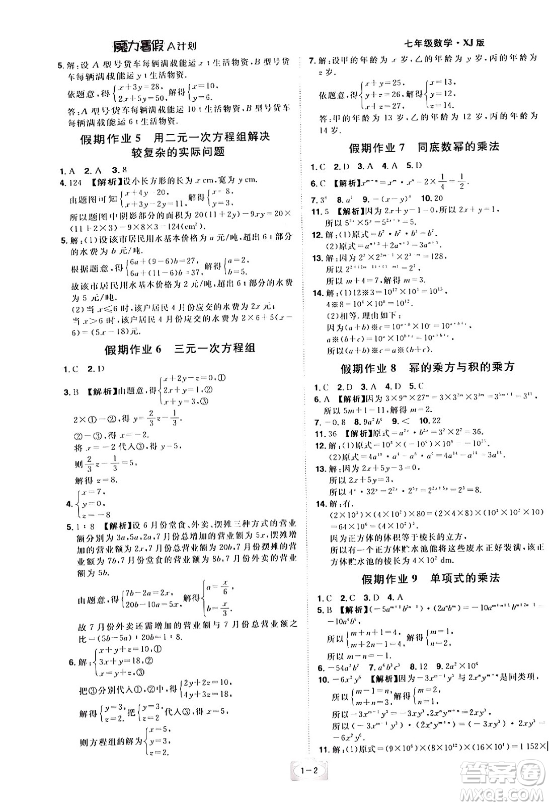 江西美術(shù)出版社2024年學(xué)海風(fēng)暴叢書(shū)魔力暑假A計(jì)劃七年級(jí)數(shù)學(xué)湘教版答案