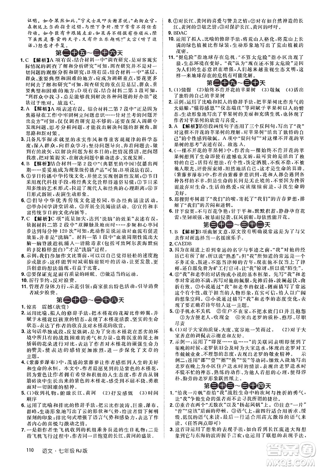 江西美術(shù)出版社2024年學(xué)海風(fēng)暴叢書(shū)魔力暑假A計(jì)劃七年級(jí)語(yǔ)文人教版答案