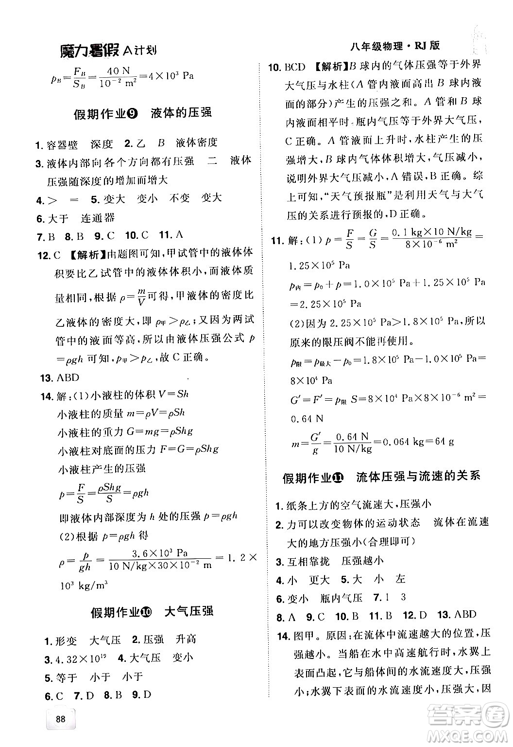 江西美術(shù)出版社2024年學(xué)海風(fēng)暴叢書魔力暑假A計(jì)劃八年級(jí)物理人教版答案