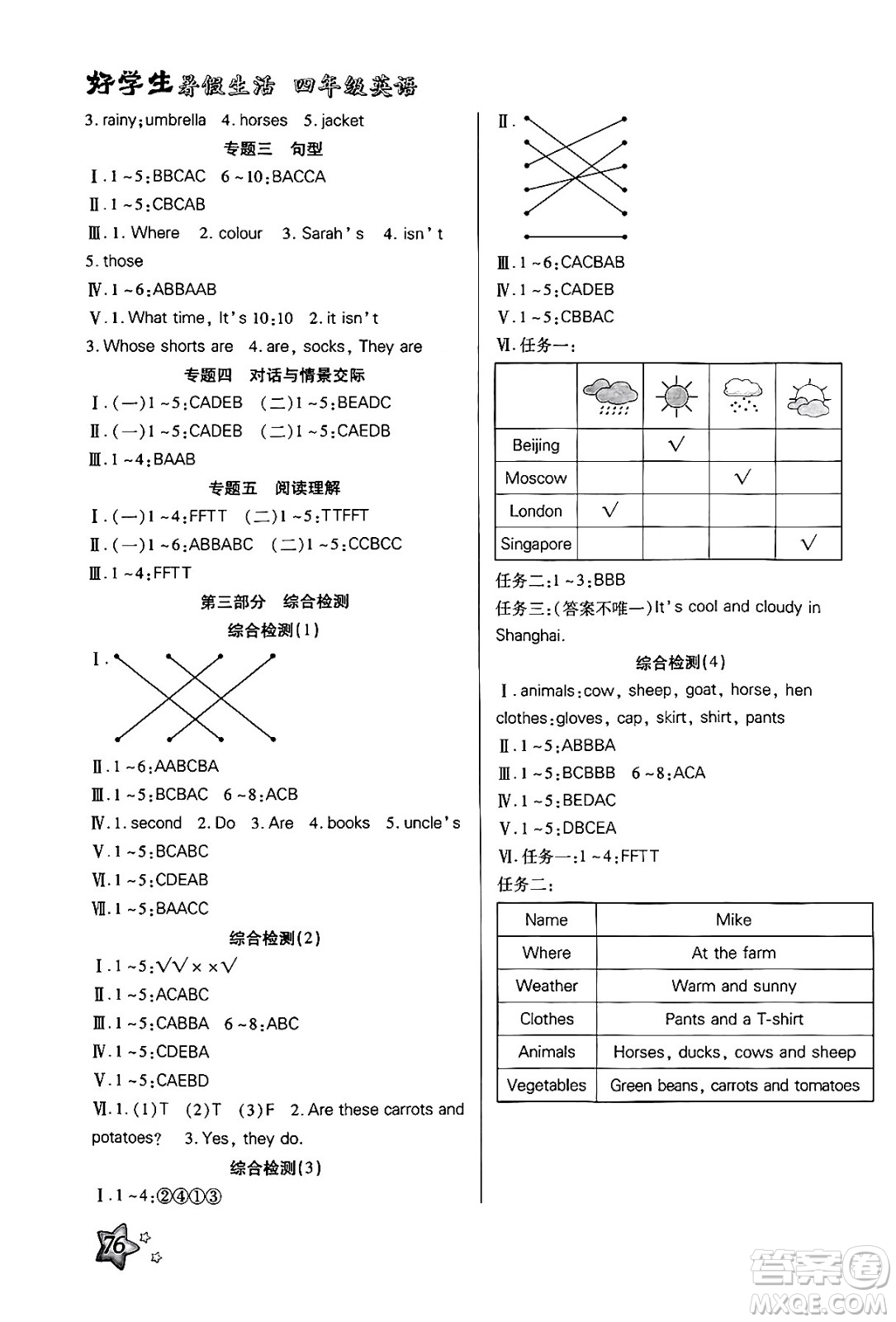 河北美術出版社2024年好學生暑假生活四年級英語通用版答案