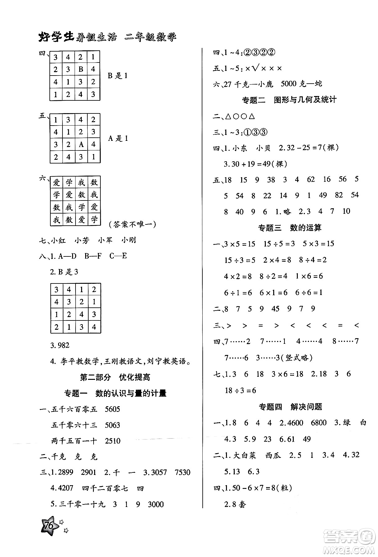 河北美術(shù)出版社2024年好學(xué)生暑假生活二年級數(shù)學(xué)通用版答案