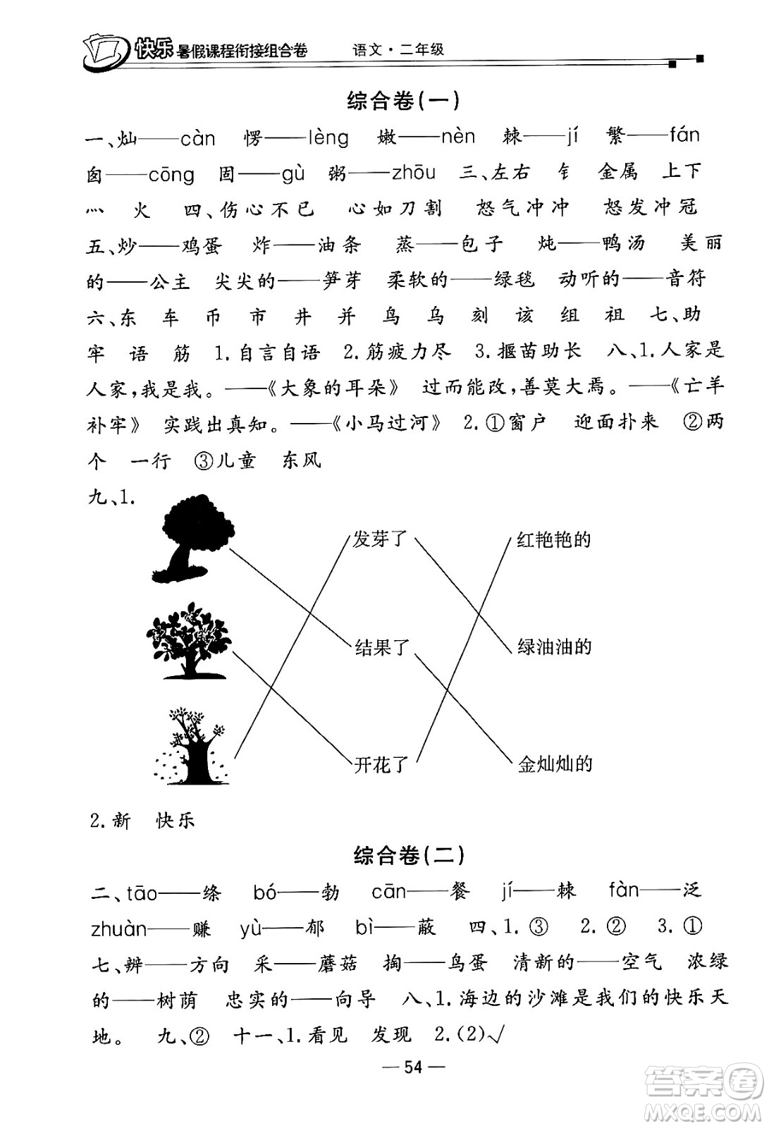 甘肅少年兒童出版社2024年快樂暑假課程銜接組合卷二年級語文人教版答案