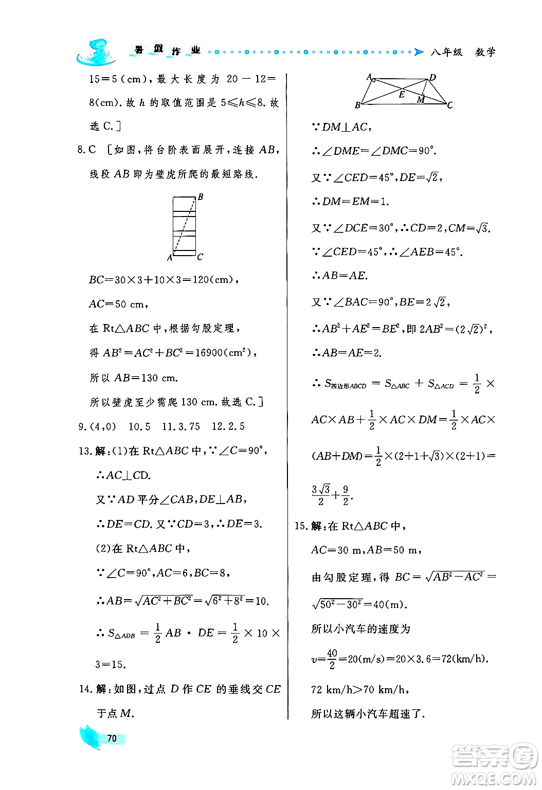 陜西人民出版社2024年實驗教材新學(xué)案暑假作業(yè)八年級數(shù)學(xué)通用版答案