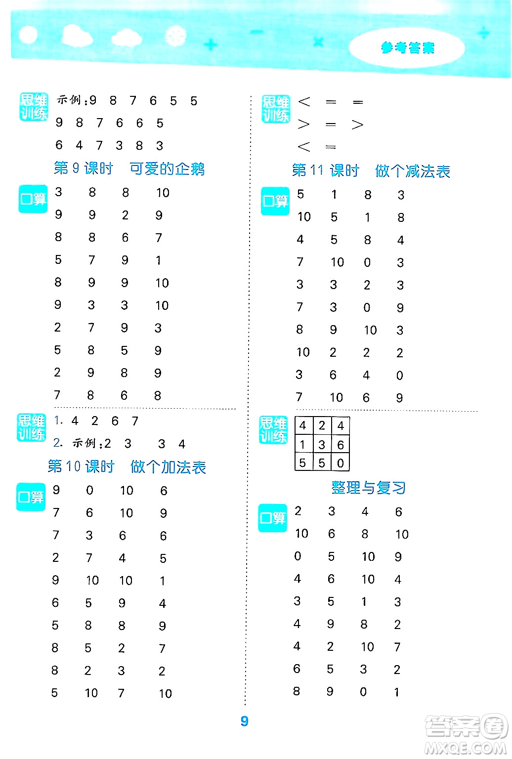 地質(zhì)出版社2024年秋小兒郎小學(xué)口算大通關(guān)一年級(jí)數(shù)學(xué)上冊(cè)北師大版答案