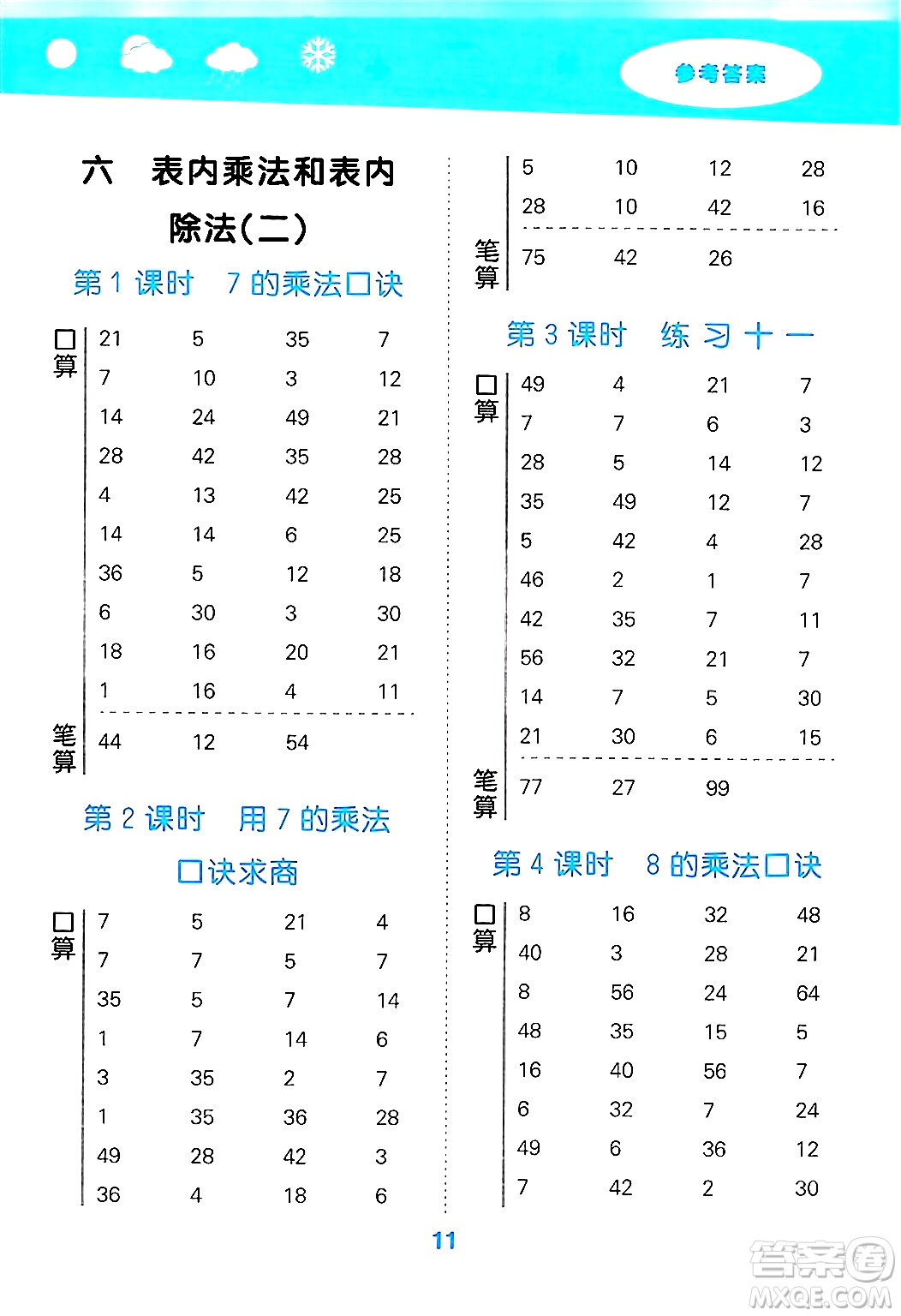 地質(zhì)出版社2024年秋小兒郎小學(xué)口算大通關(guān)二年級(jí)數(shù)學(xué)上冊(cè)蘇教版答案