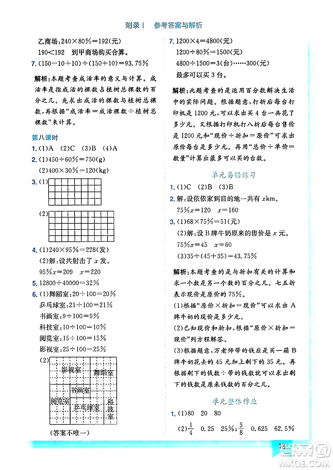 龍門書局2024年秋黃岡小狀元作業(yè)本六年級數(shù)學上冊北師大版答案