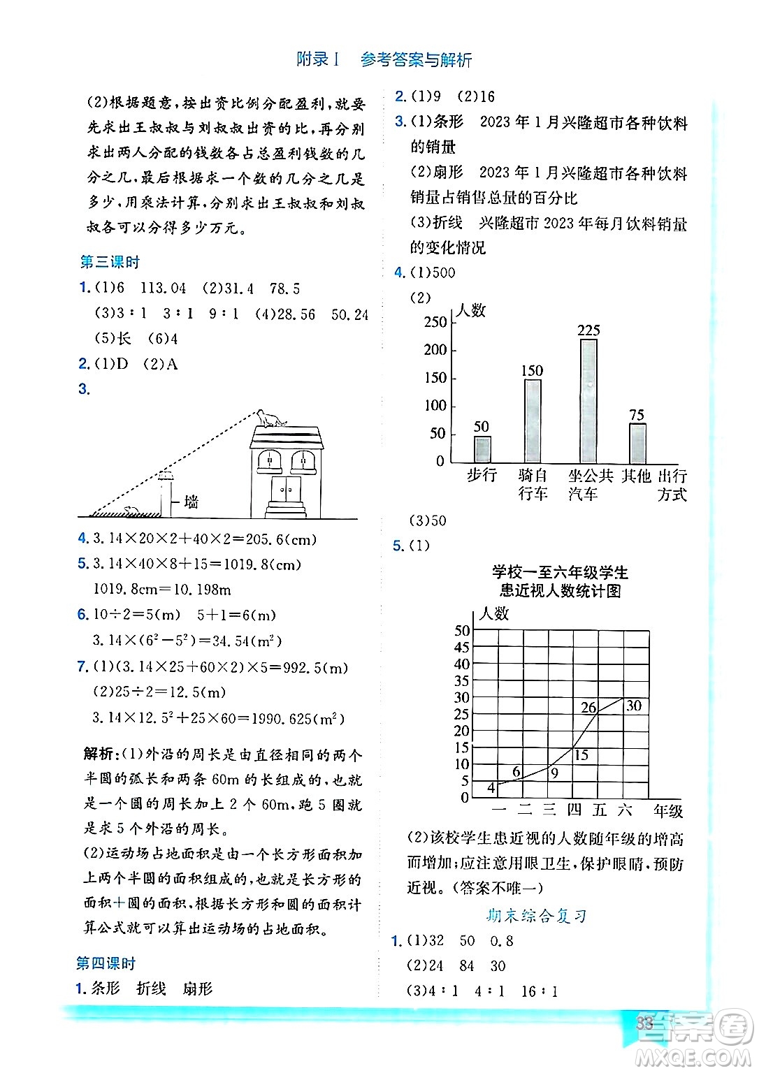 龍門書局2024年秋黃岡小狀元作業(yè)本六年級數(shù)學上冊北師大版答案