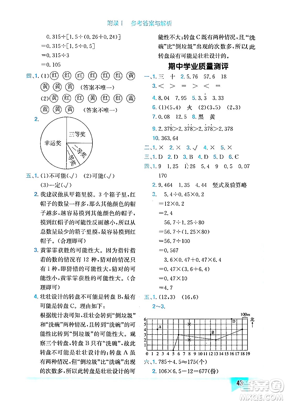 龍門書局2024年秋黃岡小狀元作業(yè)本五年級數(shù)學(xué)上冊人教版答案