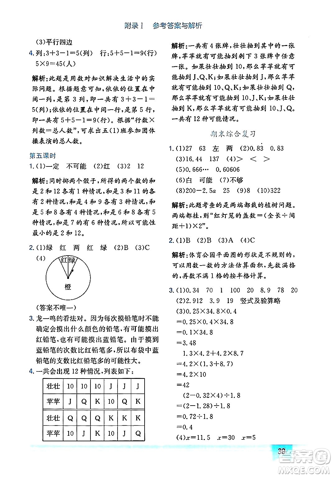 龍門書局2024年秋黃岡小狀元作業(yè)本五年級數(shù)學上冊人教版廣東專版答案