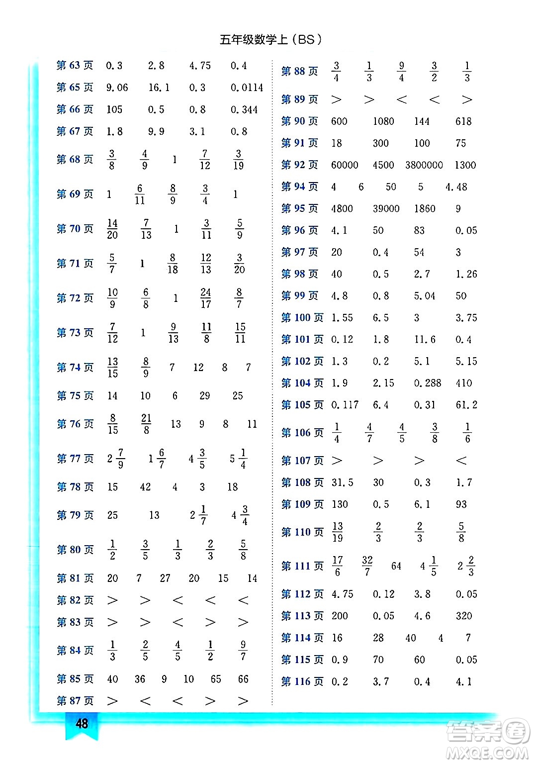 龍門(mén)書(shū)局2024年秋黃岡小狀元作業(yè)本五年級(jí)數(shù)學(xué)上冊(cè)北師大版答案