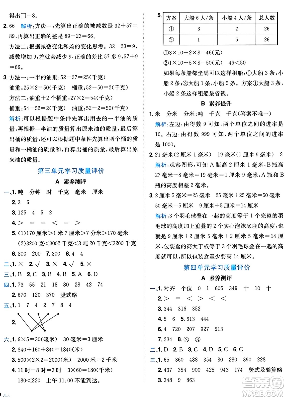 龍門書局2024年秋黃岡小狀元達(dá)標(biāo)卷三年級(jí)數(shù)學(xué)上冊(cè)人教版廣東專版答案