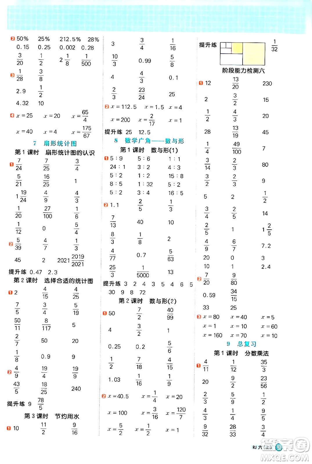 江西教育出版社2024年秋陽光同學(xué)計(jì)算小達(dá)人六年級(jí)數(shù)學(xué)上冊(cè)人教版答案