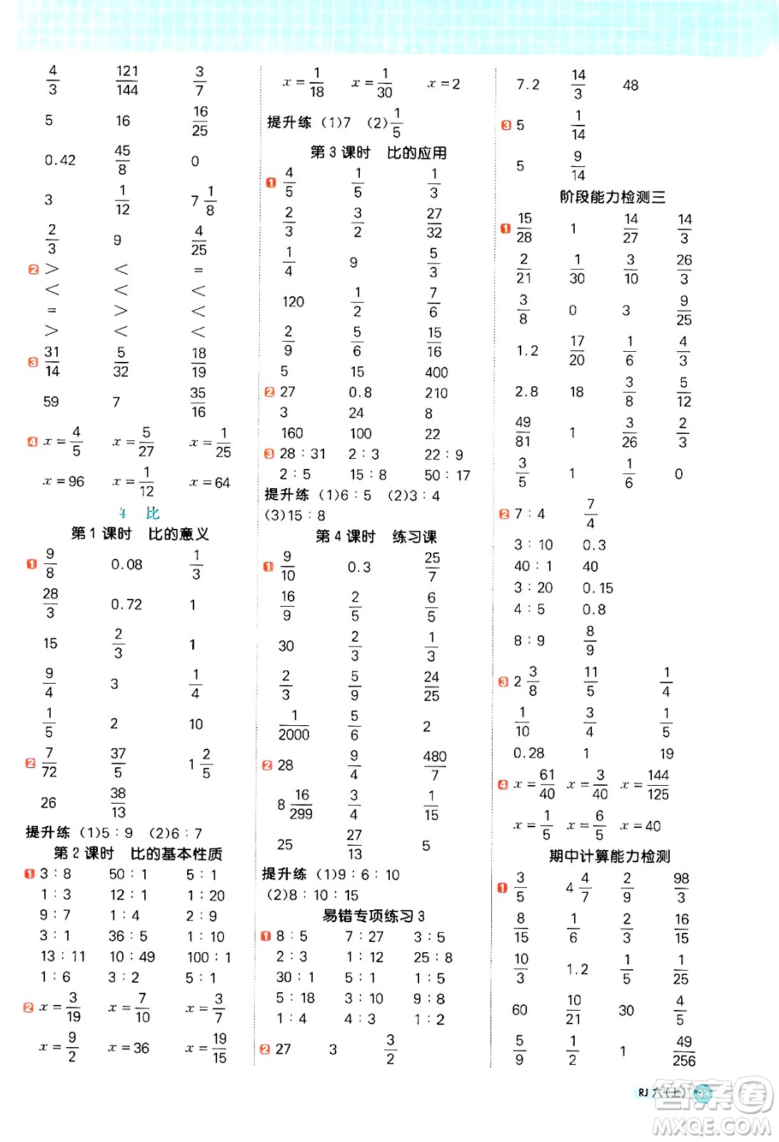 江西教育出版社2024年秋陽光同學(xué)計(jì)算小達(dá)人六年級(jí)數(shù)學(xué)上冊(cè)人教版答案