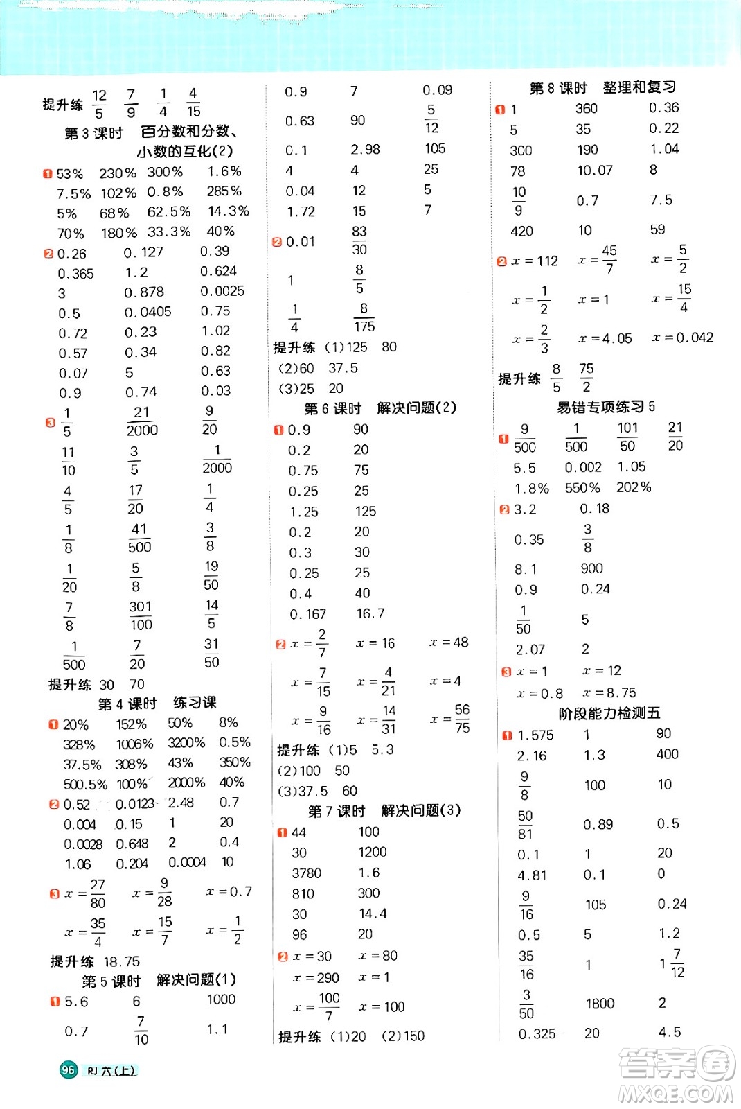 江西教育出版社2024年秋陽光同學(xué)計(jì)算小達(dá)人六年級(jí)數(shù)學(xué)上冊(cè)人教版答案