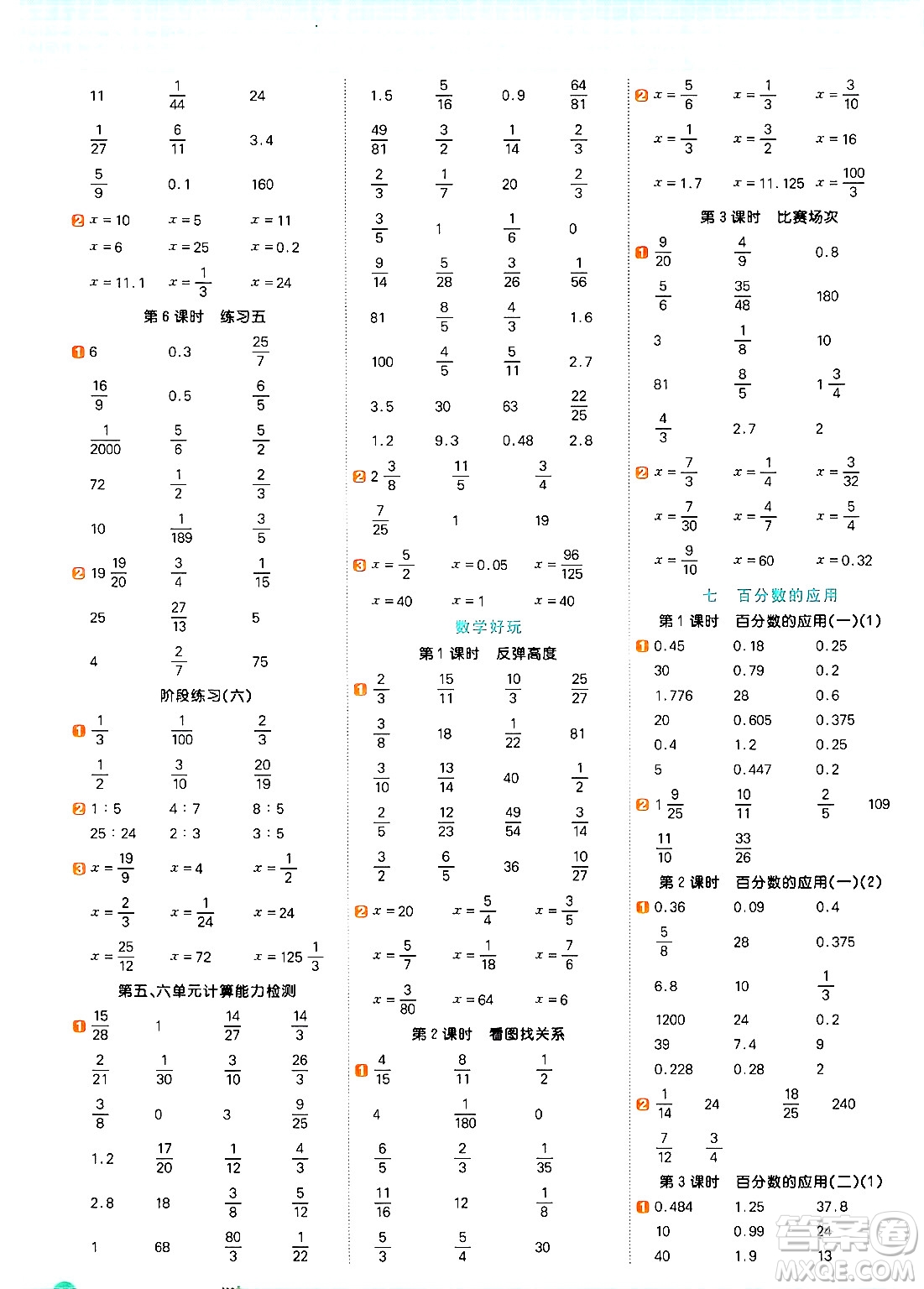 江西教育出版社2024年秋陽(yáng)光同學(xué)計(jì)算小達(dá)人六年級(jí)數(shù)學(xué)上冊(cè)北師大版答案