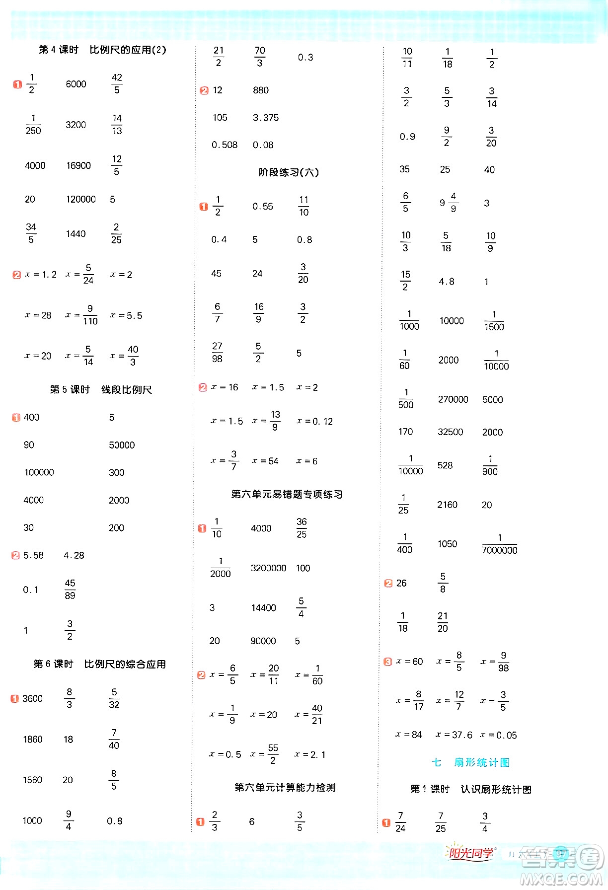 江西教育出版社2024年秋陽光同學計算小達人六年級數(shù)學上冊冀教版答案