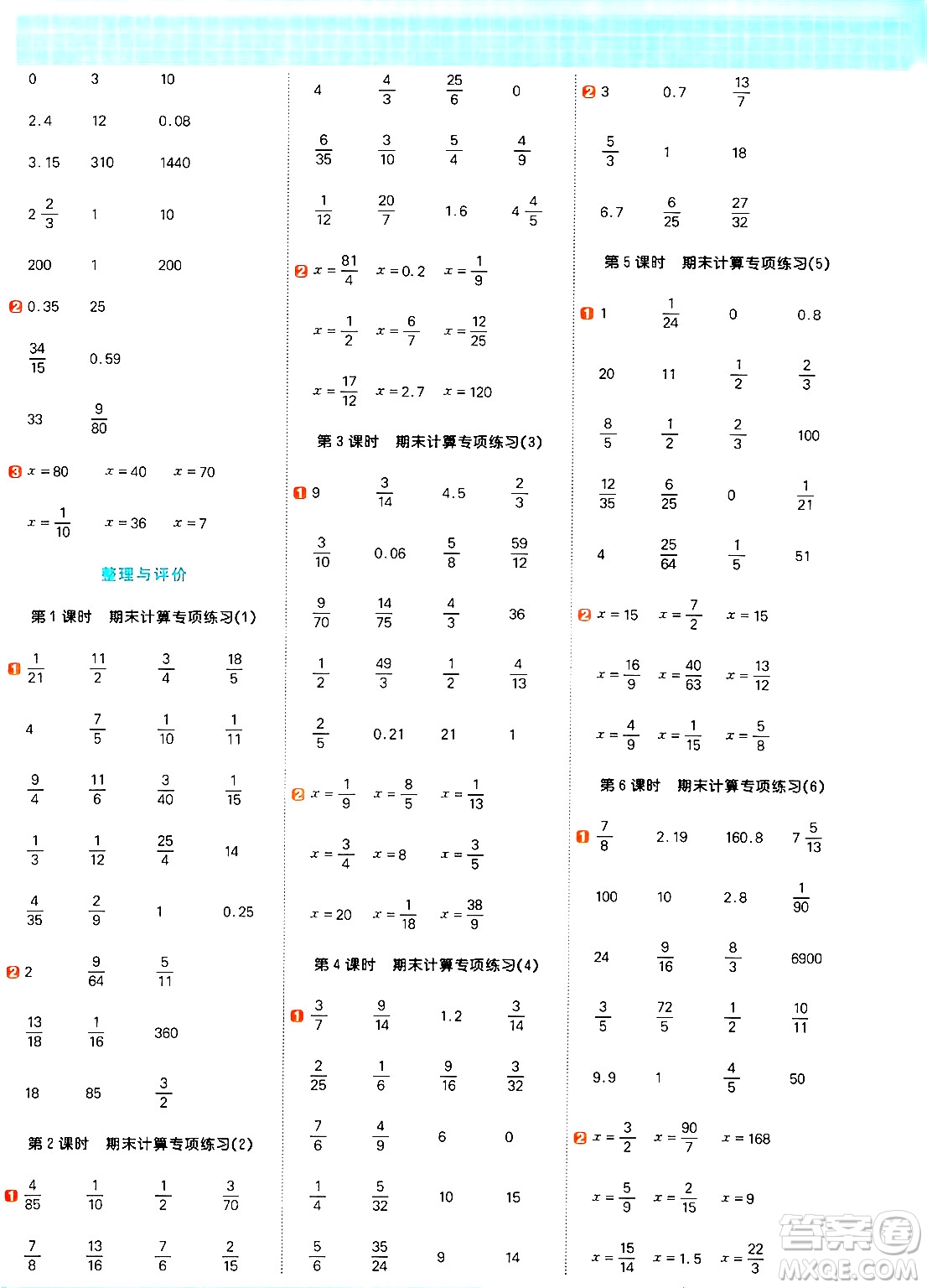 江西教育出版社2024年秋陽光同學計算小達人六年級數(shù)學上冊冀教版答案