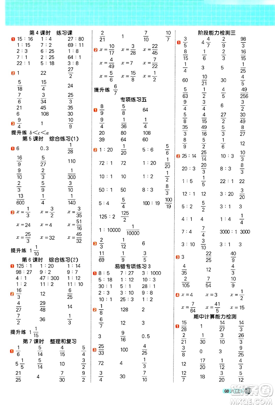 江西教育出版社2024年秋陽(yáng)光同學(xué)計(jì)算小達(dá)人六年級(jí)數(shù)學(xué)上冊(cè)青島版答案