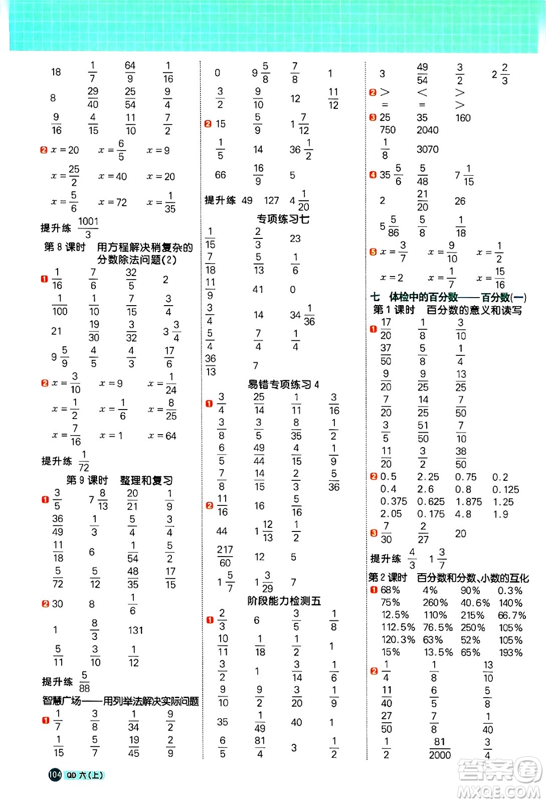 江西教育出版社2024年秋陽(yáng)光同學(xué)計(jì)算小達(dá)人六年級(jí)數(shù)學(xué)上冊(cè)青島版答案