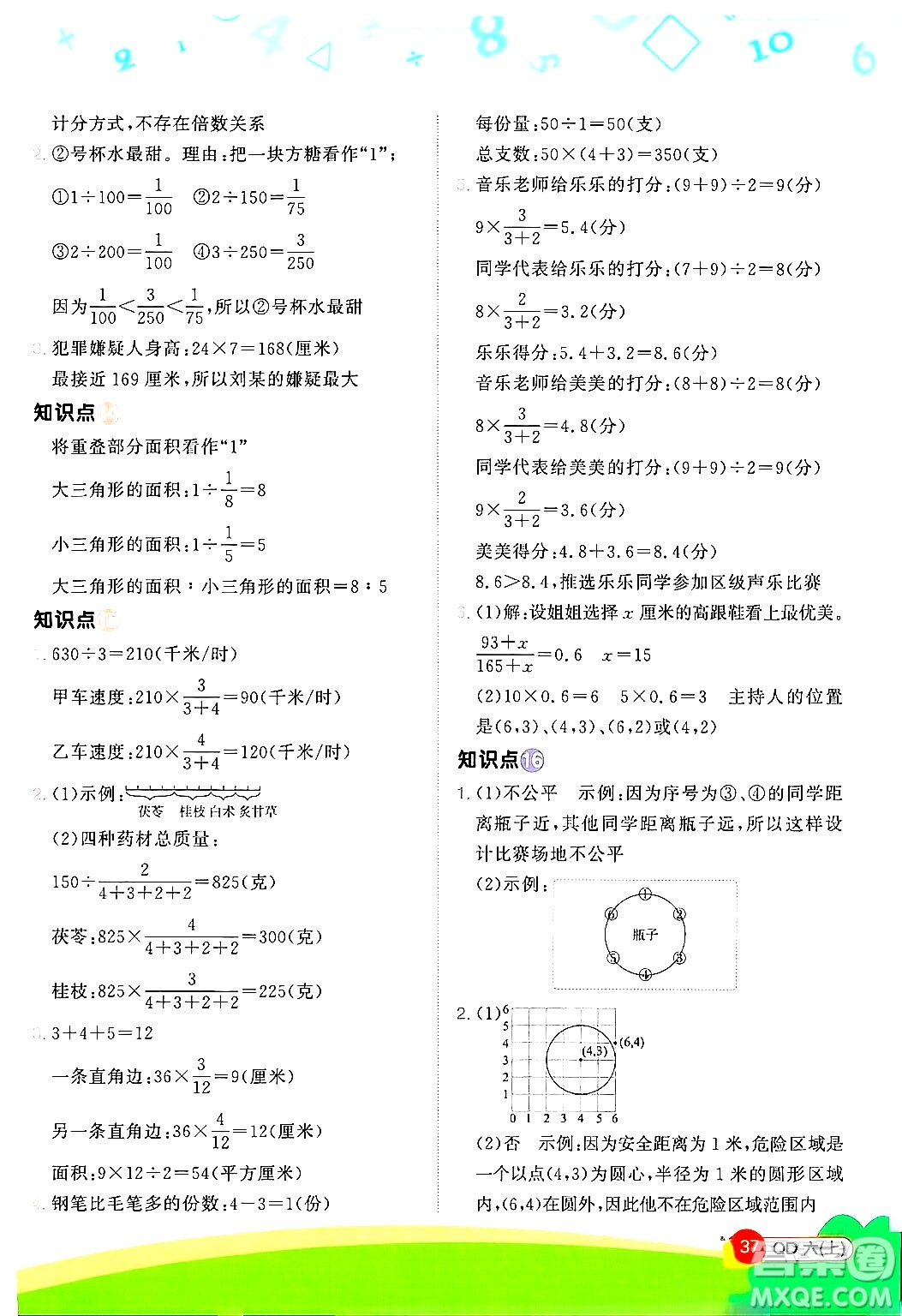 江西教育出版社2024年秋陽(yáng)光同學(xué)計(jì)算小達(dá)人六年級(jí)數(shù)學(xué)上冊(cè)青島版答案