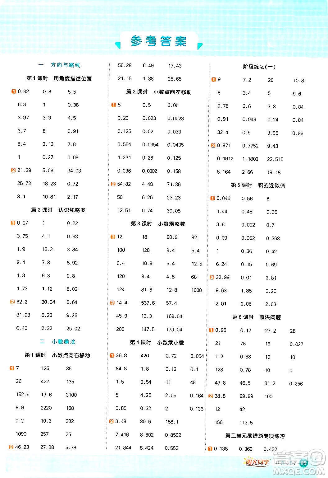 江西教育出版社2024年秋陽光同學(xué)計(jì)算小達(dá)人五年級(jí)數(shù)學(xué)上冊冀教版答案