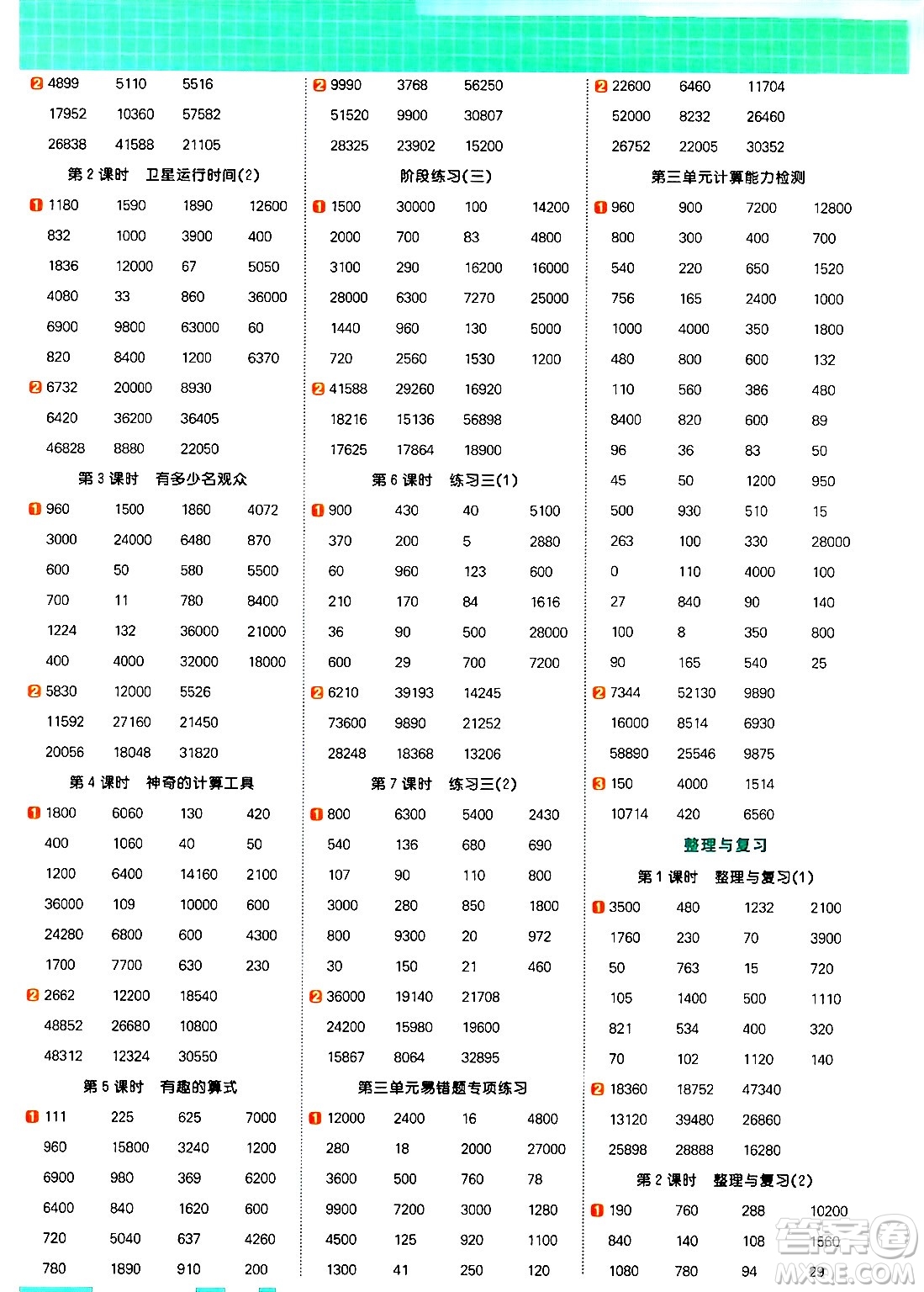 江西教育出版社2024年秋陽(yáng)光同學(xué)計(jì)算小達(dá)人四年級(jí)數(shù)學(xué)上冊(cè)北師大版答案