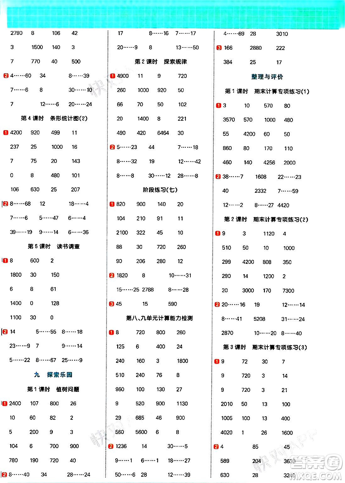 江西教育出版社2024年秋陽光同學(xué)計算小達(dá)人四年級數(shù)學(xué)上冊冀教版答案