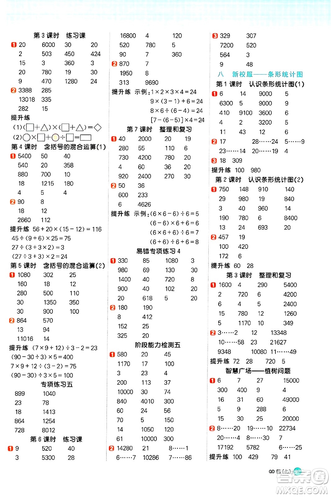 江西教育出版社2024年秋陽光同學計算小達人四年級數(shù)學上冊青島版答案