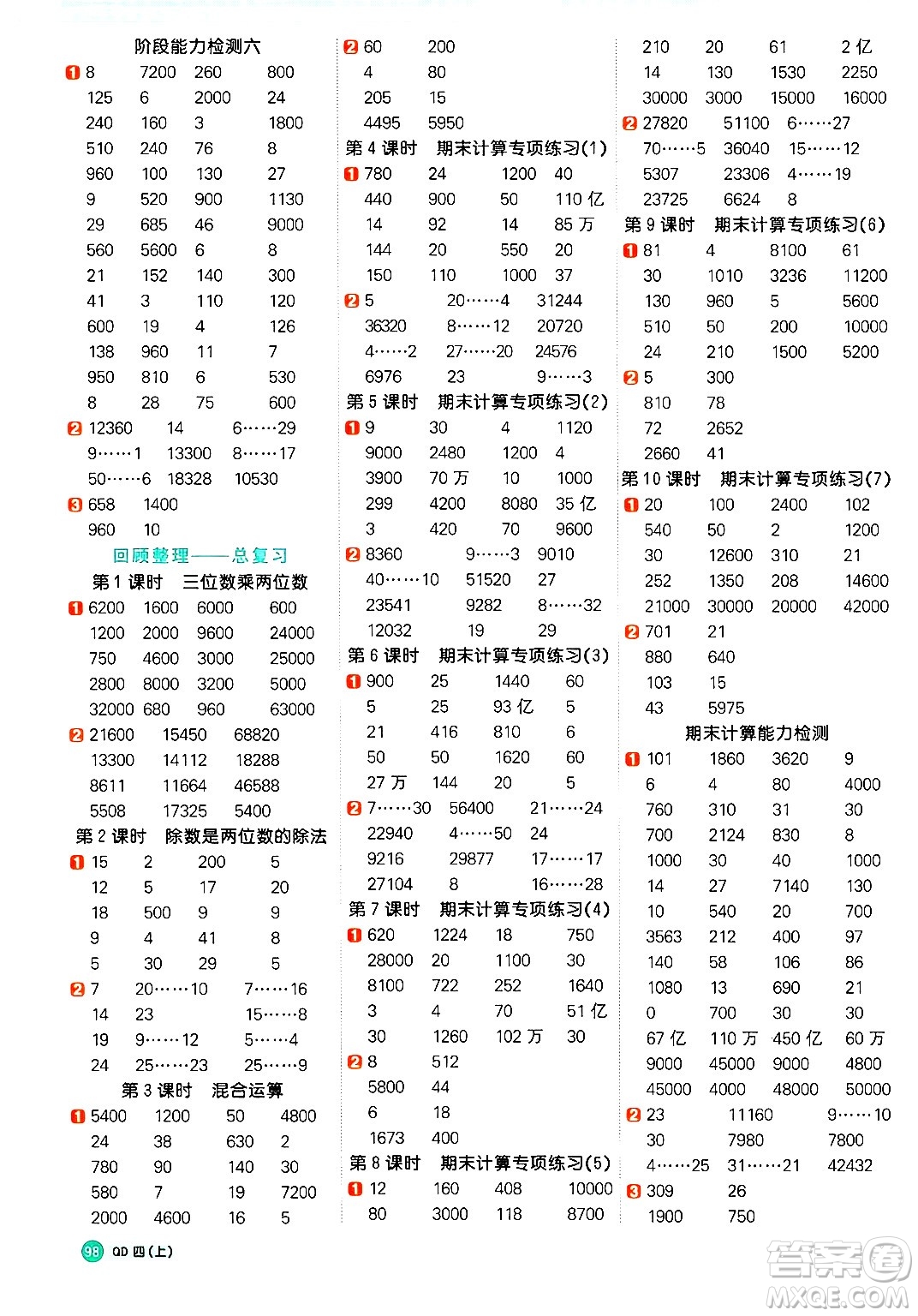 江西教育出版社2024年秋陽光同學計算小達人四年級數(shù)學上冊青島版答案