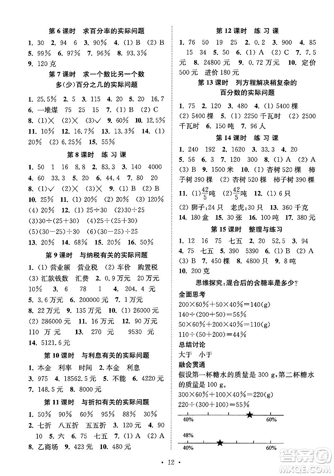 江蘇鳳凰美術(shù)出版社2024年秋創(chuàng)新課時(shí)作業(yè)本六年級數(shù)學(xué)上冊江蘇版答案