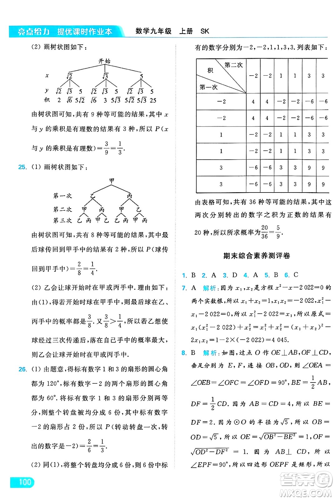 延邊教育出版社2024年秋亮點給力提優(yōu)課時作業(yè)本九年級數學上冊蘇科版答案