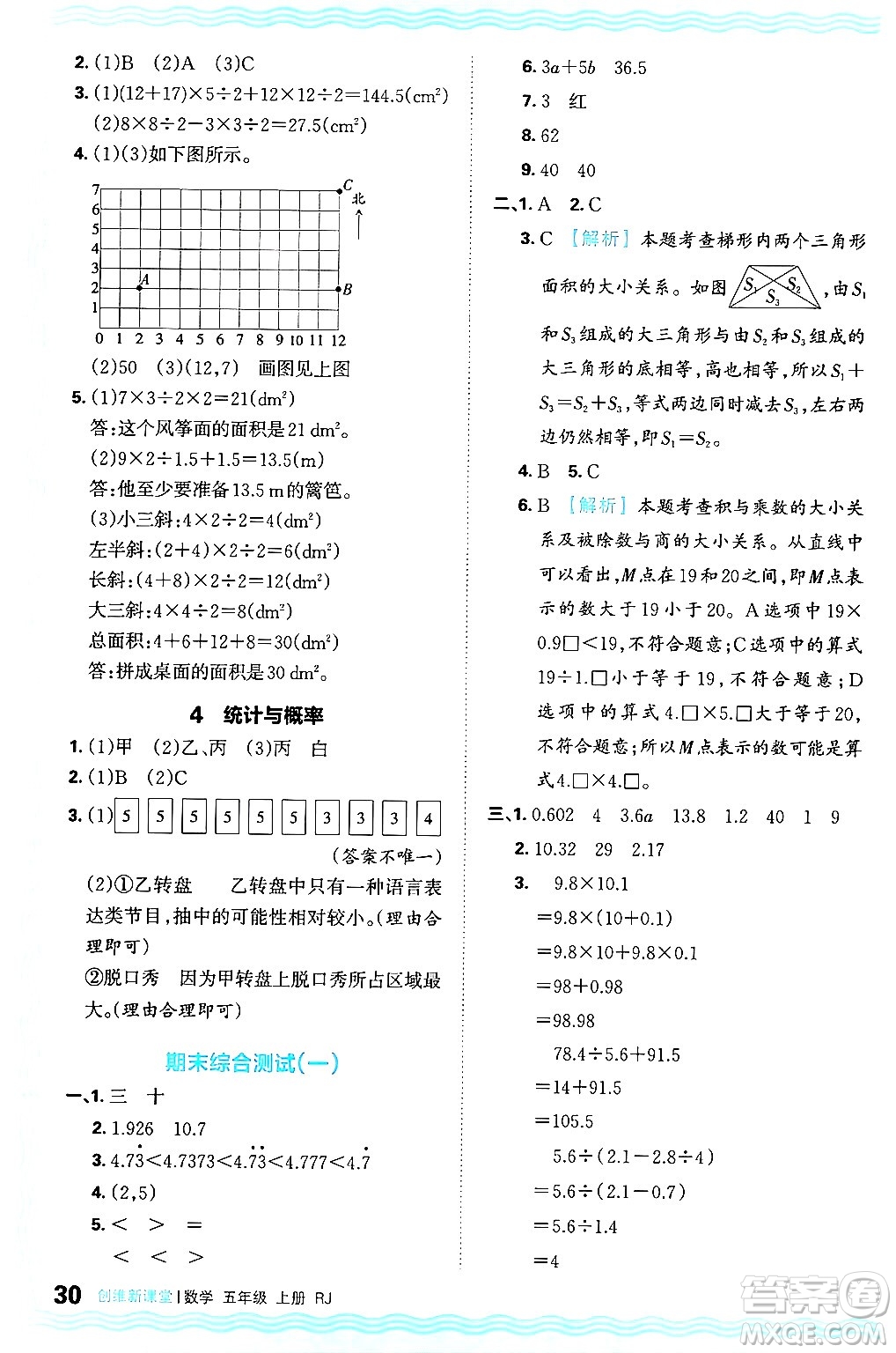 江西人民出版社2024年秋王朝霞創(chuàng)維新課堂五年級數(shù)學上冊人教版答案