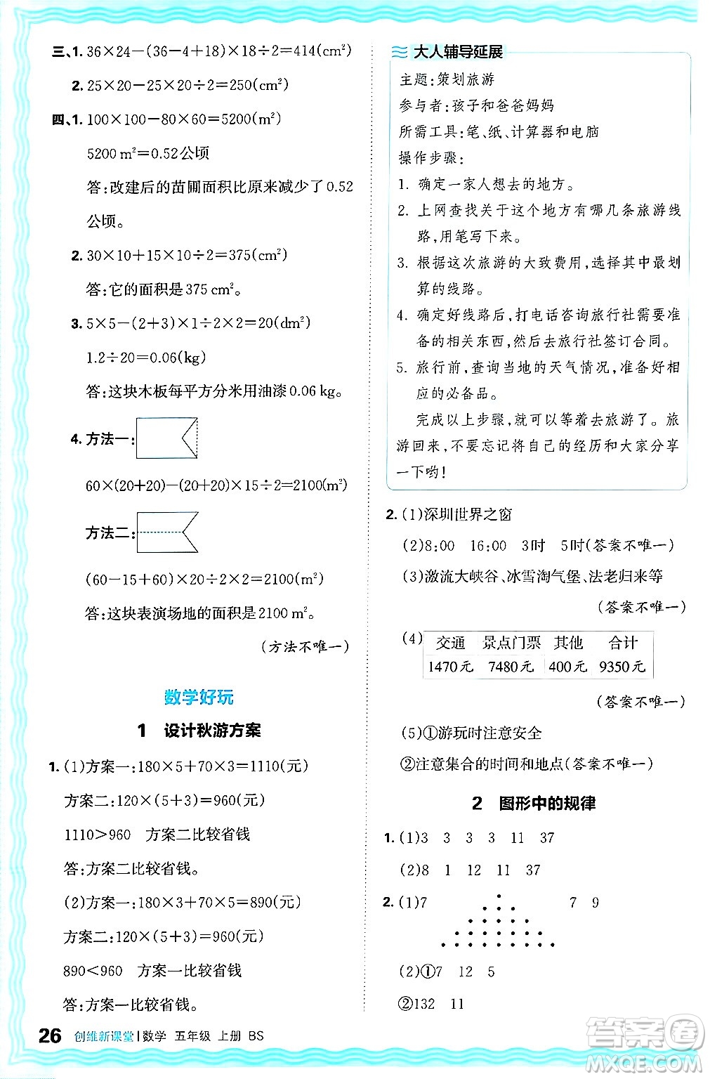 江西人民出版社2024年秋王朝霞創(chuàng)維新課堂五年級(jí)數(shù)學(xué)上冊(cè)北師大版答案